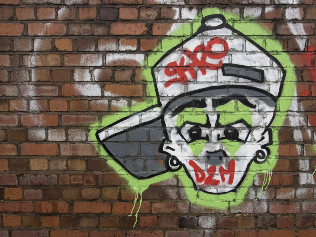 England, West Midlands, Graffiti on wall. Graffiti on wall alongside the Stourbridge Canal near Brierley Hill.
