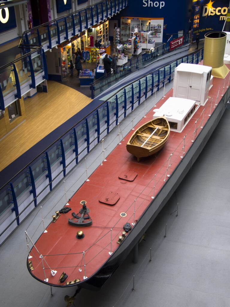 England, Tyne & Wear, Newcastle Upon Tyne. First turbine powered ship Turbinia within the Discovery museum in Newcastle upon Tyne, UK.