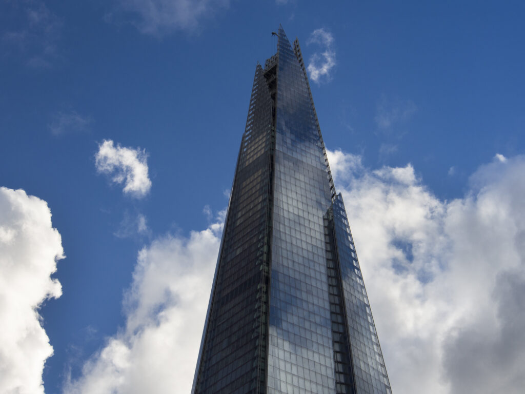 England, London, London Bridge Quater. The Shard, also referred to as the Shard of Glass, Shard London Bridge and formerly London Bridge Tower, is a 72-storey skyscraper in London and is the tallest building in the European Union.