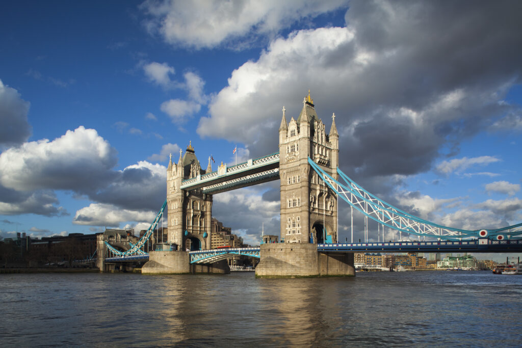 England, Greater London, Pool of London. The iconic Tower Bridge which spans the River Thames near the Tower of London.