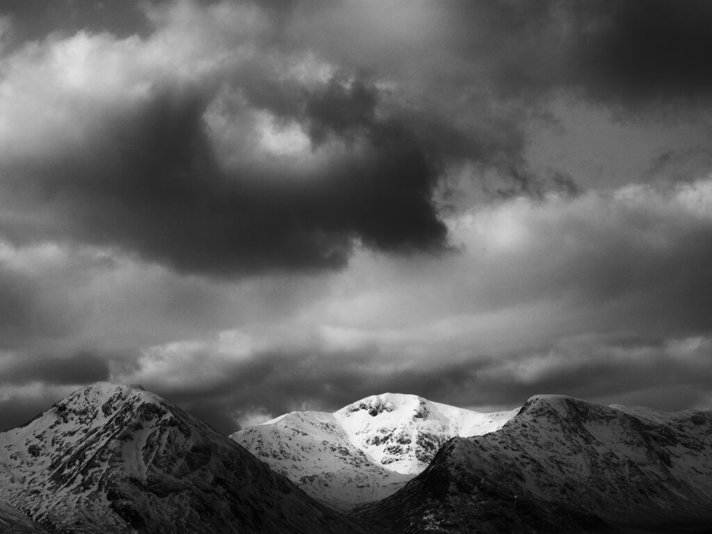 Scotland, Scottish Highlands, Black Mount. Storm clouds above Black Mount on Rannoch Moor in the Scottish West Highlands near Glencoe.