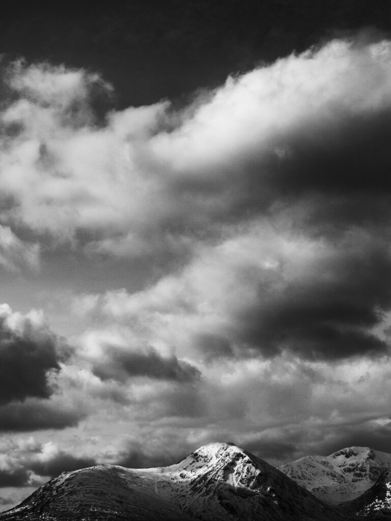 Scotland, Scottish Highlands, Black Mount. Storm clouds above Black Mount on Rannoch Moor in the Scottish West Highlands near Glencoe.