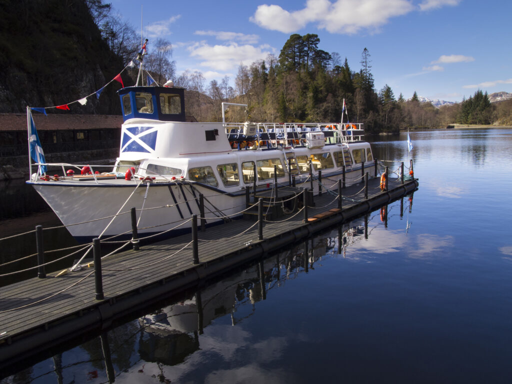 Scotland, Stirling, Loch Lomond and The Trossachs National Park. Lady of the Lake, a popular tourist sight seeing boat located on Loch Katrine near the West Highlands.