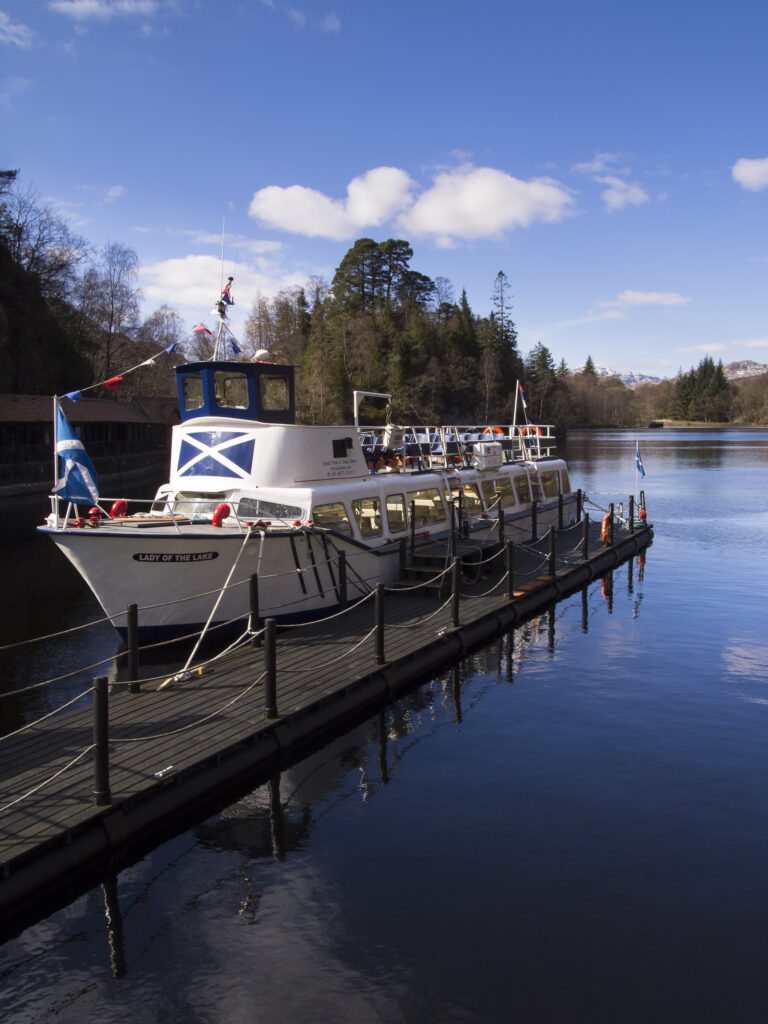 Scotland, Stirling, Loch Lomond and The Trossachs National Park. Lady of the Lake, a popular tourist sight seeing boat located on Loch Katrine near the West Highlands.