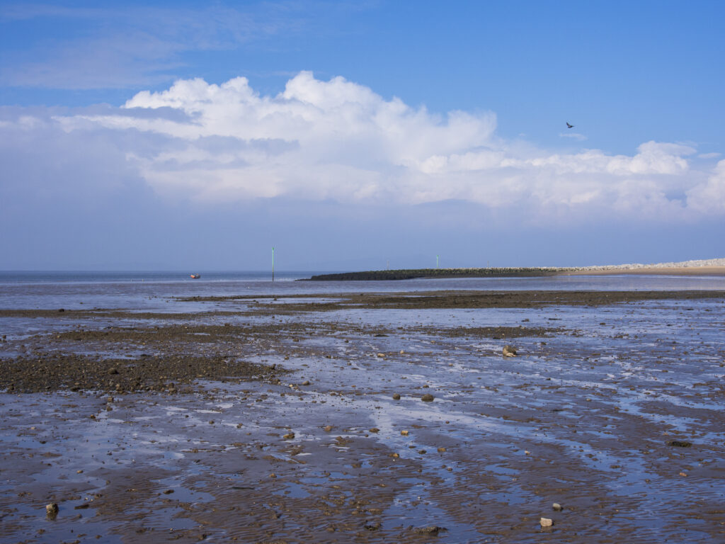 England, Lancashire, Morecambe. Low tide at the seaside resort of Morecambe located on Morecambe Bay.