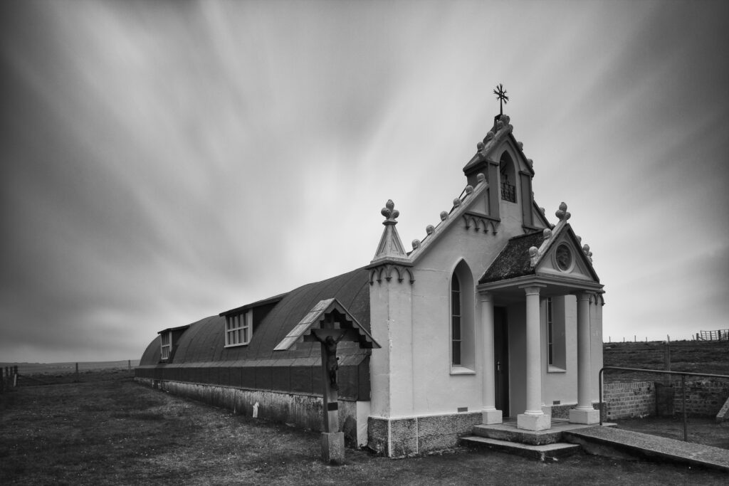 Scotland, Orkney Islands, Italian Chapel. The Italian Chapel on Lamb Holm part of the Orkney Islands, built and decorated by italian prisoners of war during the second world war in 1942.