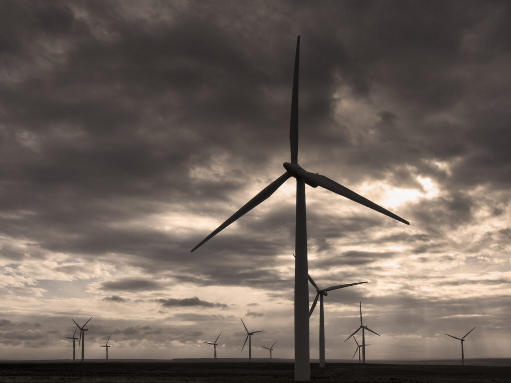 Scotland, Caithness, Causeymire Wind Farm. Causeymire Wind Farm, located at Achkeepster, a group of 21 wind turbines that became fully operational in 2004.