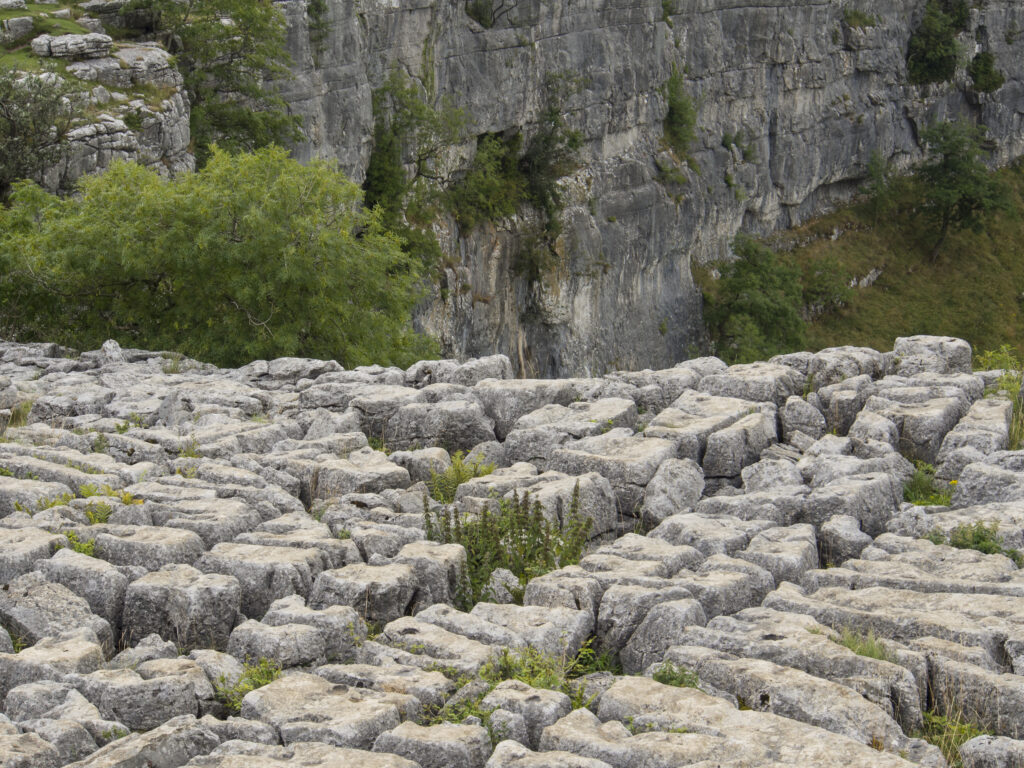 England, Yorkshire, Yorkshire Dales National Park. The impressive natural rock formations / geology of limestone paving above Malham Cove in the Yorkshire Dales National Park, in Yorkshire.