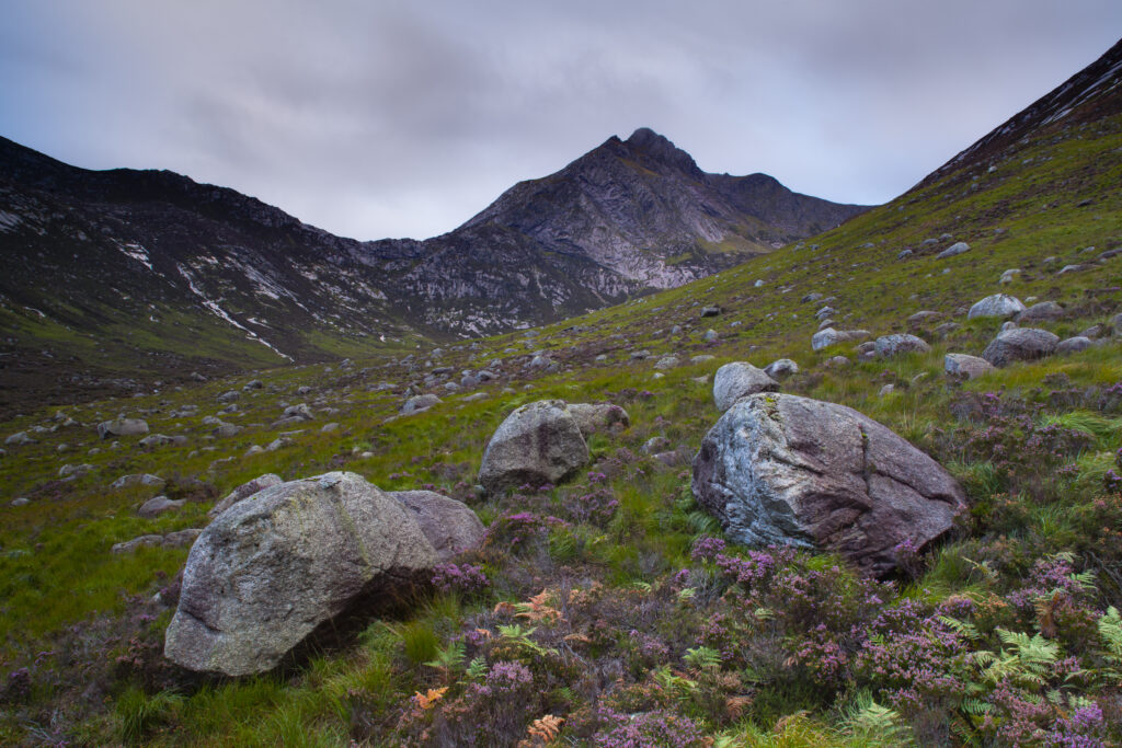 Scotland, North Ayrshire, Isle of Arran. Glen Sannox, a remote valley surrounded by mountains on the Island of Arran.