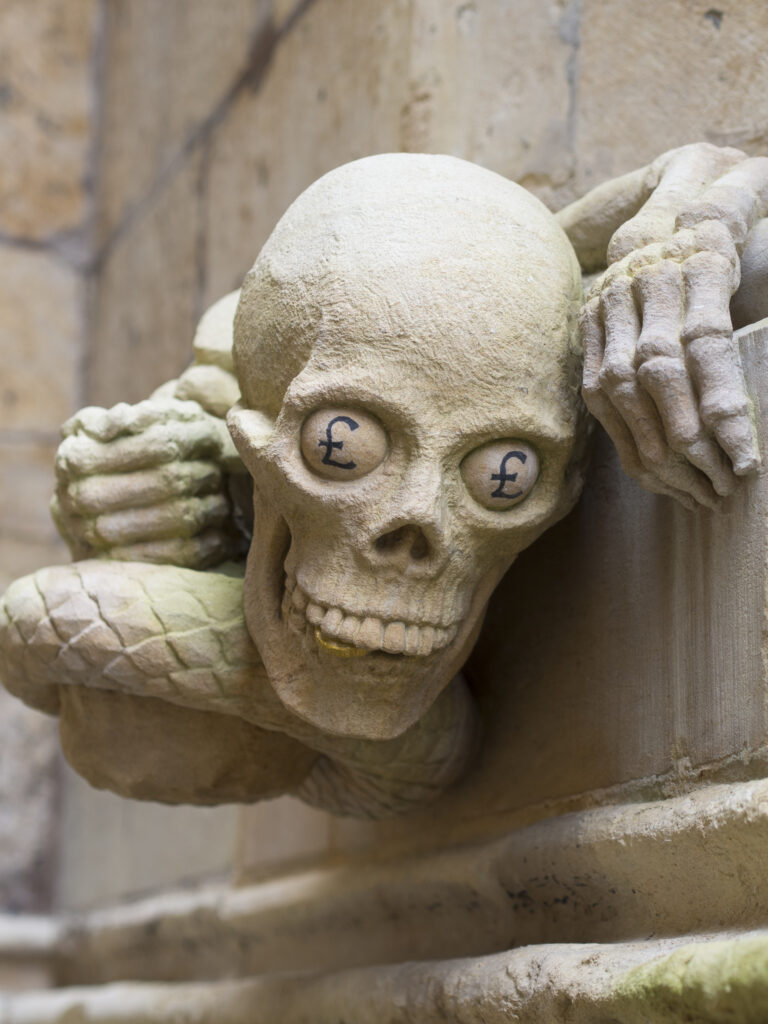 England, Lincolnshire, Lincoln Cathedral. Modern day gargoyle installed during the restoration of Lincoln Cathedral in the city of Lincoln.