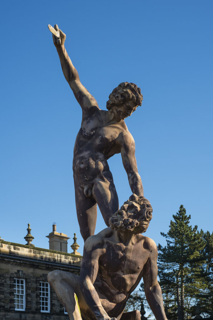 England, Northumberland, Seaton Delaval Hall. Statue in the grounds of Seaton Delaval Hall, considered to be Sir John Vanburgh's final masterpiece.