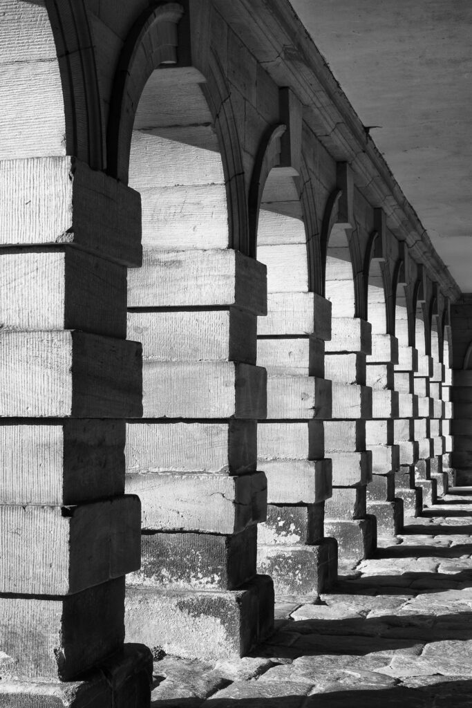 England, Northumberland, Seaton Delaval Hall. Stone archway at Seaton Delaval Hall, considered to be Sir John Vanburgh's final masterpiece.