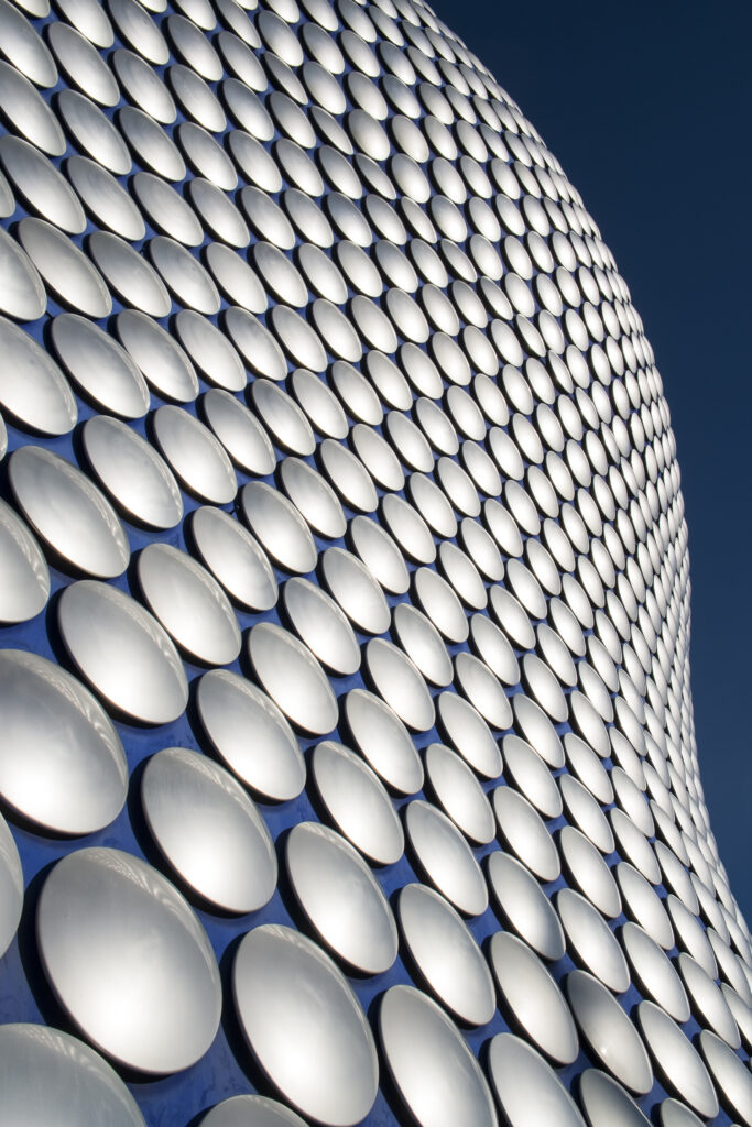 England, West Midlands, Birmingham City. Abstract shapes of the modern Selfridges building, part of the Bull Ring shopping centre in Birmingham.