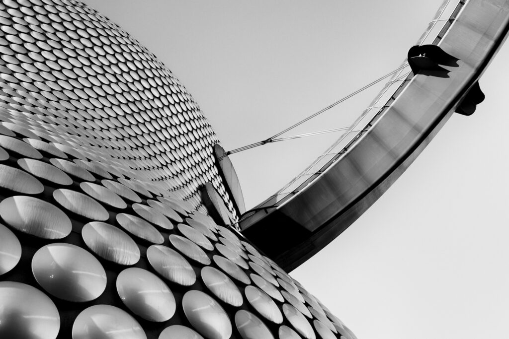 England, West Midlands, Birmingham City. Abstract shapes of the modern Selfridges building, part of the Bull Ring shopping centre in Birmingham.