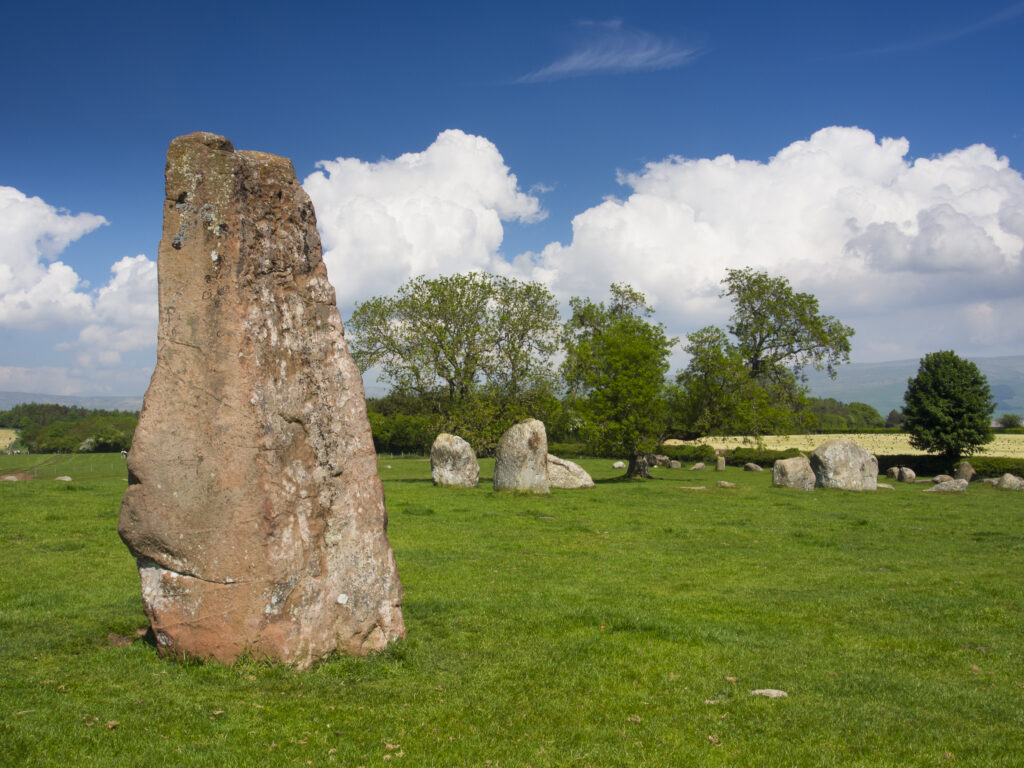 England, Cumbria, Little Salkeld. Long Meg and her daughters, one of the finest stone circles to be found in the north of England, and the second biggest in the country.