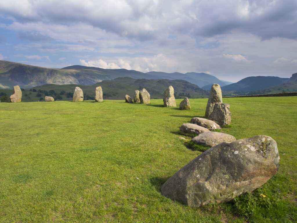 England, Cumbria, The Lake District. The popular Castlerigg Stone Circle near Keswick, dating back from the later Neolithic period.