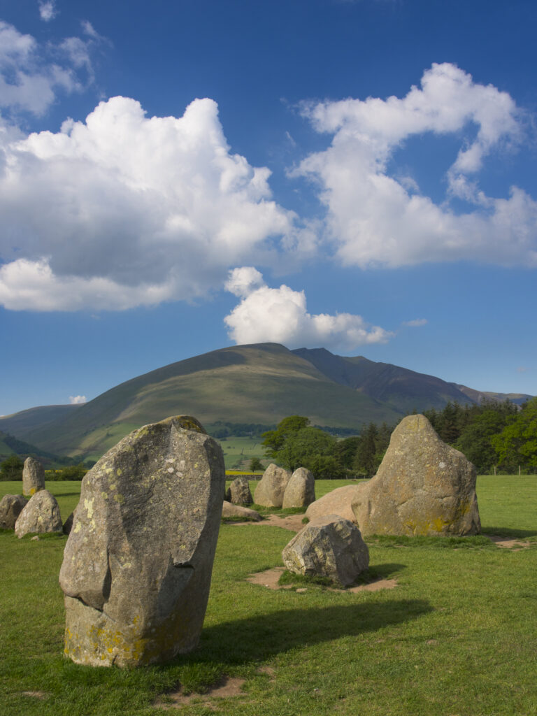 England, Cumbria, The Lake District. The popular Castlerigg Stone Circle near Keswick, dating back from the later Neolithic period.