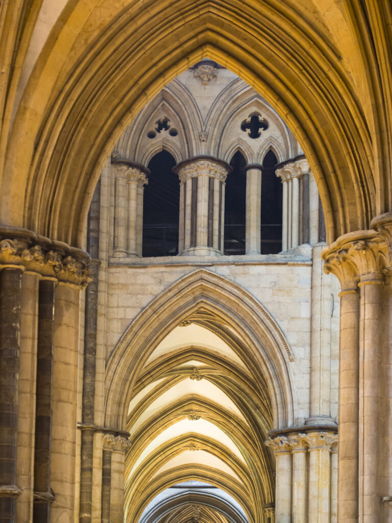 England, Lincolnshire, Lincoln Cathedral. Detail shot of the interior of Lincoln Cathedral.