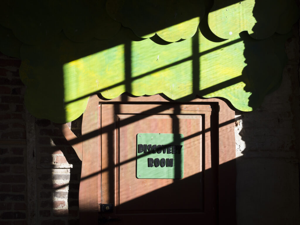 England, Tyne and Wear, Gibside Estate. Shadows cast on the doorway to the Discovery Room at the National Trust Gibside Estate.