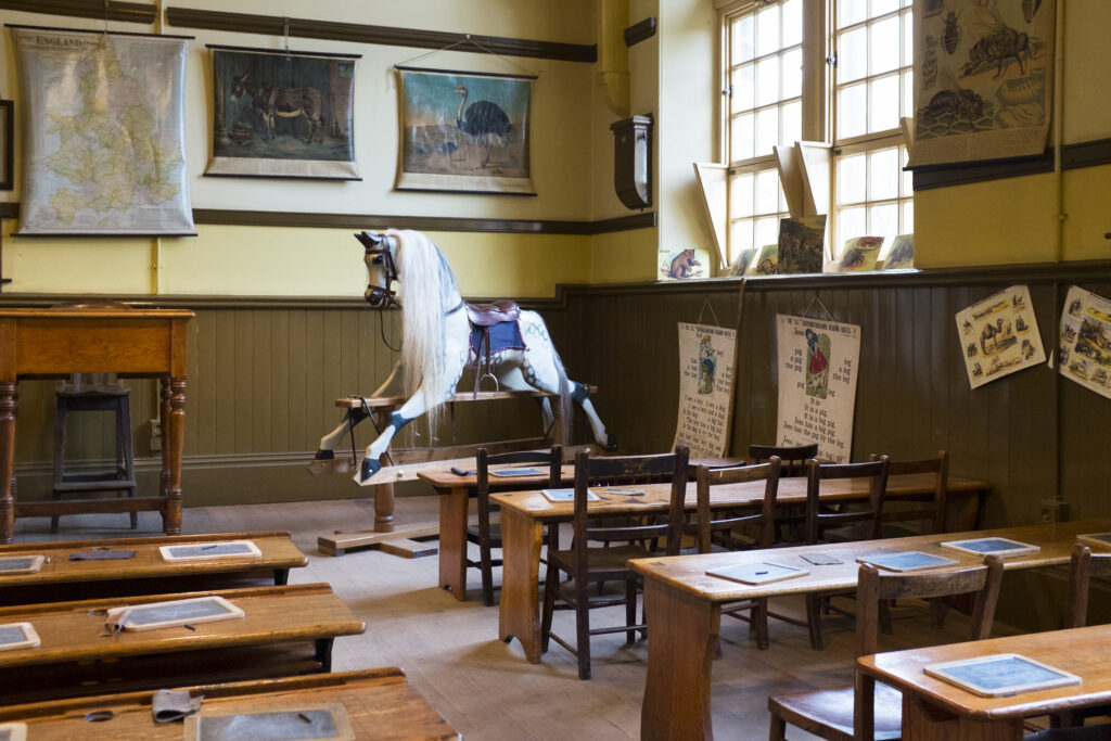 England, Tyne & Wear, Beamish Museum. A classroom in the school at the Beamish Pit Village, which is set in the early 1900s.