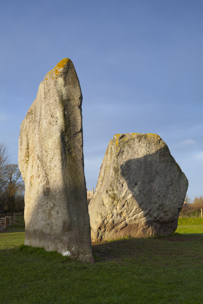 England, Wiltshire, Stonehenge & Avebury World Heritage Site (WHS). The Cove, a formation of prehistoric standing stones within the Northern Inner Circle, situated within the North East Sector of the Avebury Stone Circle.