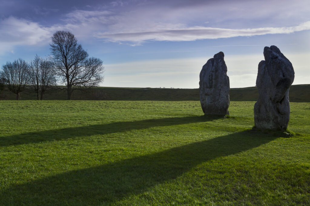 England, Wiltshire, Stonehenge & Avebury World Heritage Site (WHS). Prehistoric standing stones within the Southern Inner Circle, situated within the South East Sector of the Avebury Stone Circle.
