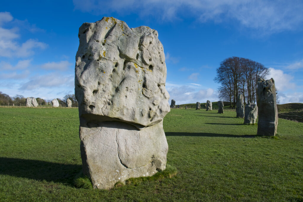 England, Wiltshire, Stonehenge & Avebury World Heritage Site (WHS). Prehistoric standing stones situated within the South West Sector of the Avebury Stone Circle.
