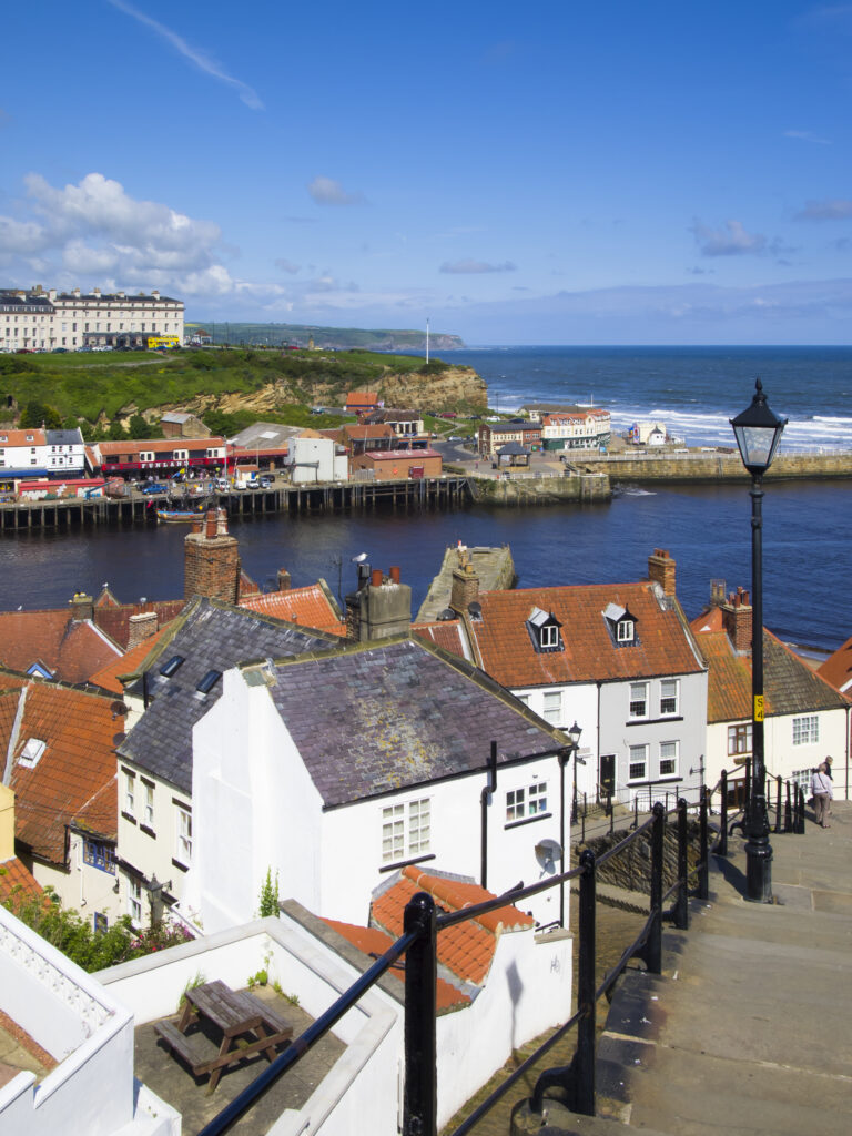 England, North Yorkshire, Whitby. View from Whitby's 199 Step overlooking Whitby Harbour.