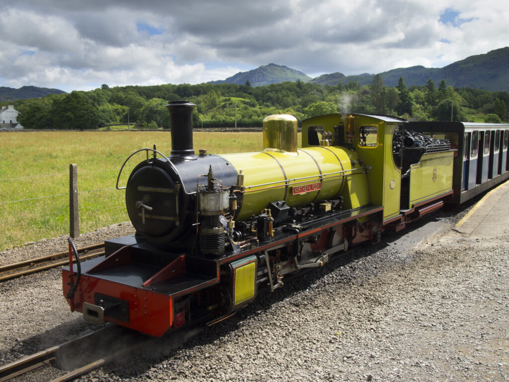 England, Cumbria, Ravenglass & Eskdale Railway. The 'Northern Rock' at Dalegarth Station on the Ravenglass & Eskdale Railway which is one of the oldest and longest narrow gauge railways in England
