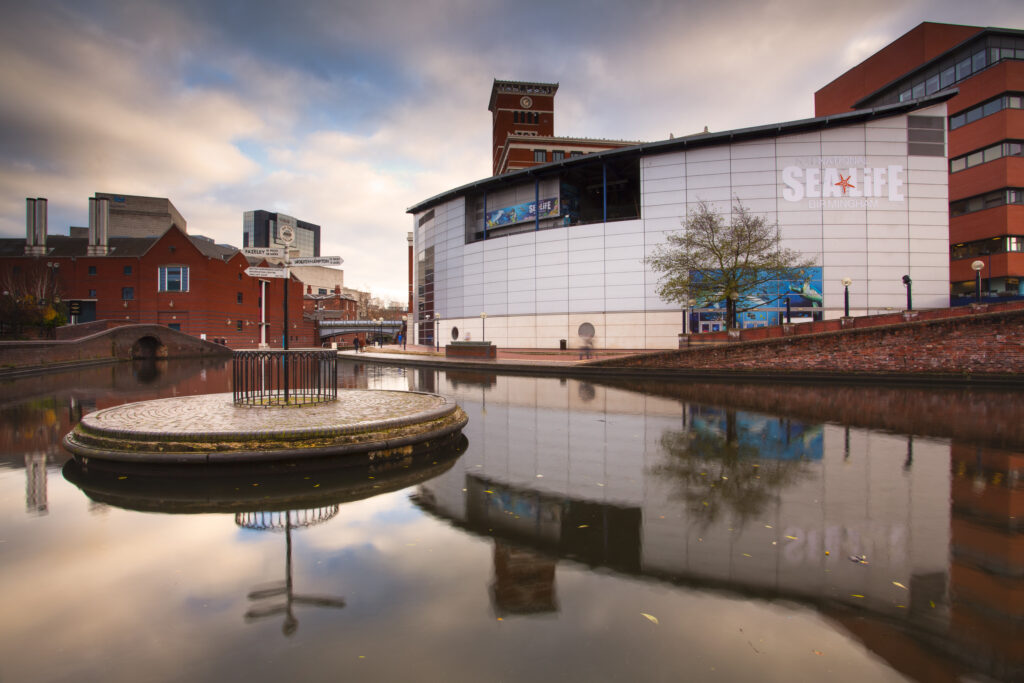 England, West Midlands, Birmingham City. The National Sea Life Centre located on the canal near Brindley Place in Birmingham City.