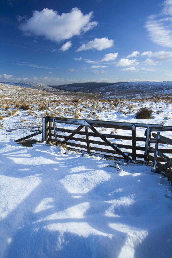 England, Northumberland, Northumberland National Park. The snow covered Cheviot Hills near the Scottish Border and Carter Bar in the Redesdale area of the National Park.