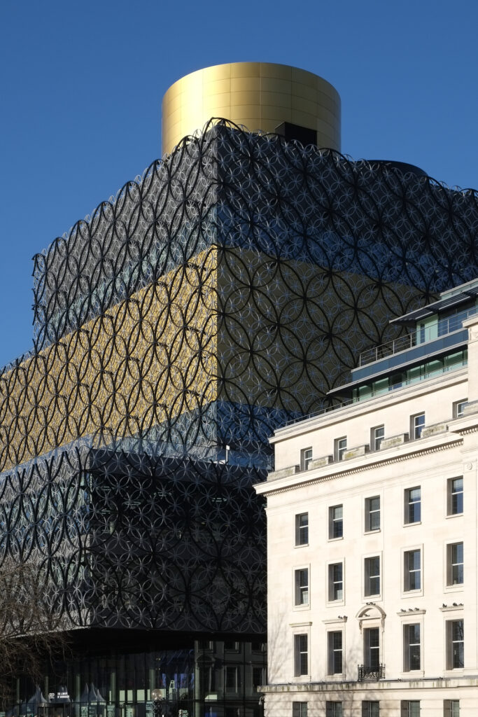 England, West Midlands, Birmingham City. The new Library of Birmingham and Baskerville House, in Centenary Square.
