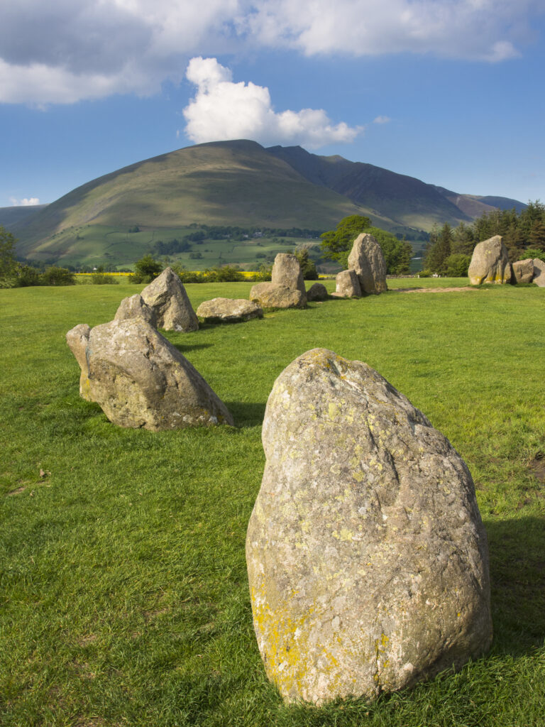England, Cumbria, The Lake District. The popular Castlerigg Stone Circle near Keswick, dating back from the later Neolithic period.