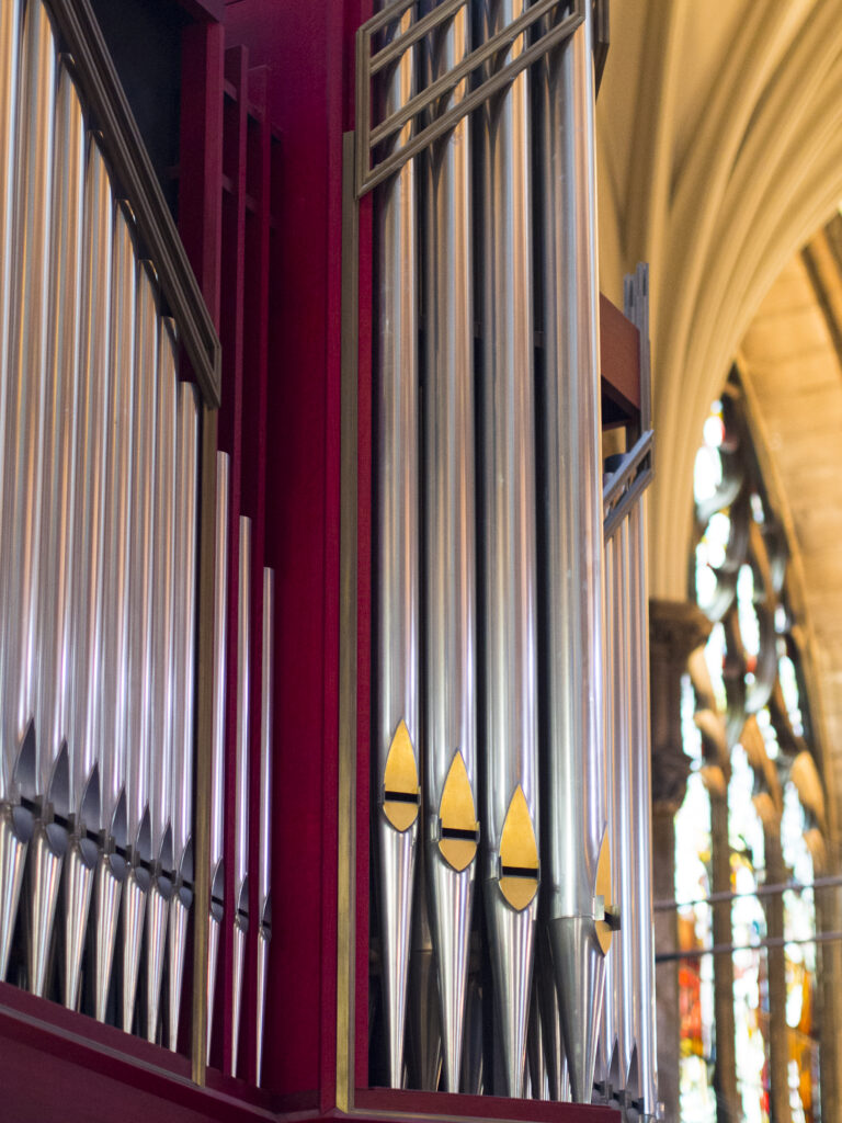 Scotland, Edinburgh, St Giles' Cathedral. Organ pipes in the interior of High Kirk of Edinburgh (St Giles' Cathedral), located on the Royal Mile.
