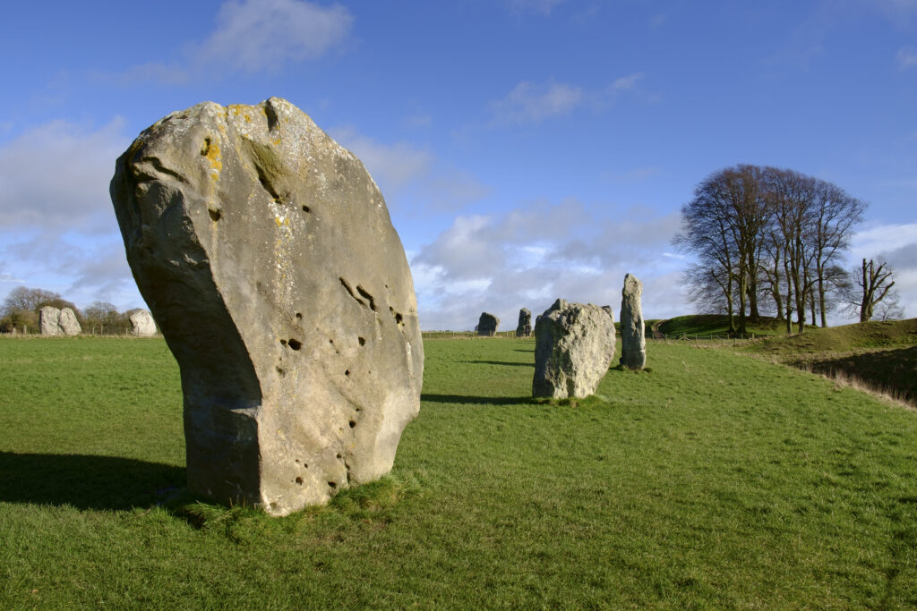 England, Wiltshire, Stonehenge & Avebury World Heritage Site (WHS). Prehistoric standing stones situated within the South West Sector of the Avebury Stone Circle.