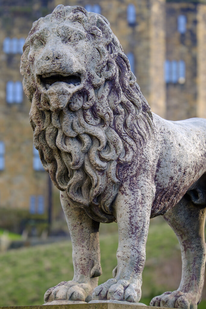 England, Northumberland, Alnwick. Lion Bridge near Alnwick castle which is one of the finest medieval castles to be found in England. Often referred as 'The Windsor of the North', it was also a Harry Potter Movie set.