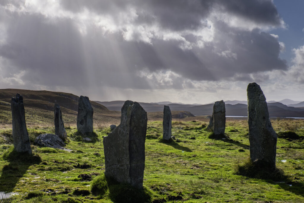 Scotland, The Isle of Lewis, Callanish Stone Circle No3. Callanish Stone Circle No3, a neolithic monument located on the Isle of Lewis in the chain of islands known as the Outer Hebrides.