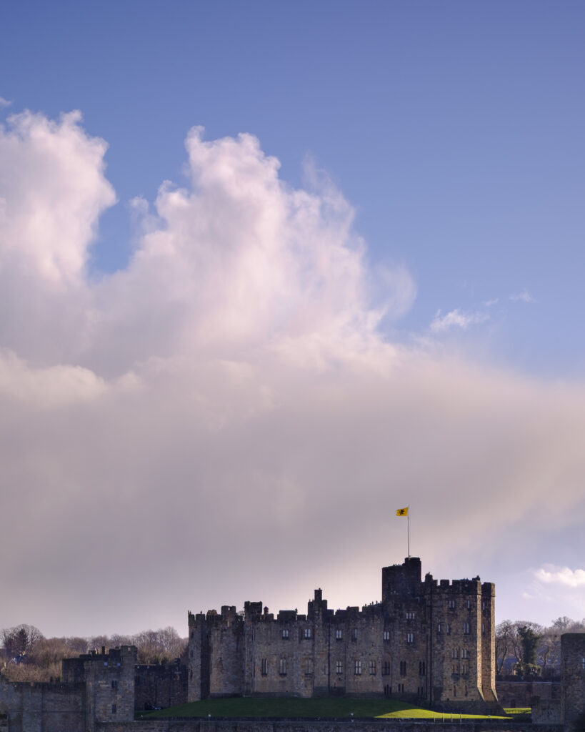 England, Northumberland, Alnwick. Alnwick castle is one of the finest medieval castles to be found in England. Often referred as 'The Windsor of the North', it was also a Harry Potter Movie set.