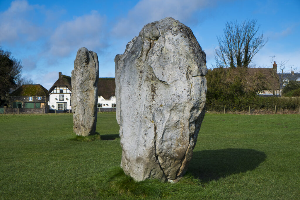 England, Wiltshire, Stonehenge & Avebury World Heritage Site (WHS). Prehistoric standing stones within the Southern Inner Circle, situated within the South East Sector of the Avebury Stone Circle.