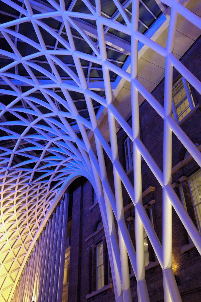 England, Greater London, King's Cross Station. Modern new architecture of Western Concourse at King's Cross railway station in London