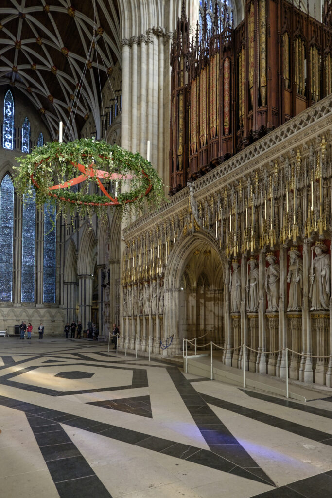 England, North Yorkshire, York Minster Cathedral. The Wall of Kings at York Minster.