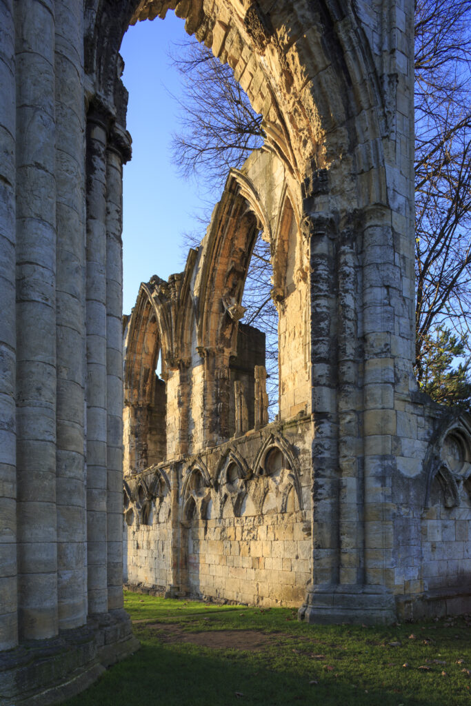 England, North Yorkshire, York City. The ruins of St Mary's Benedictine Abbey near the Yorkshire Museum in the city of York.