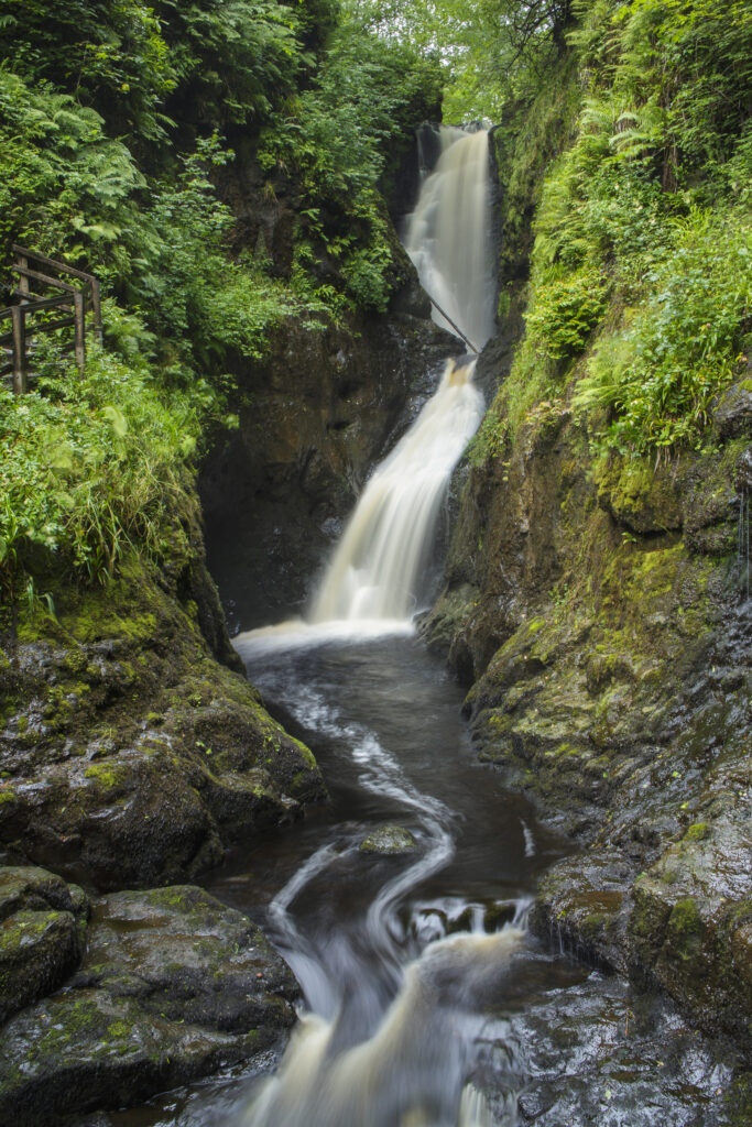 Northern Ireland, Country Antrim, Glenariff Forest Park. Cascade along the historic Glenariff Nature Reserve Waterfalls Walking Trail.