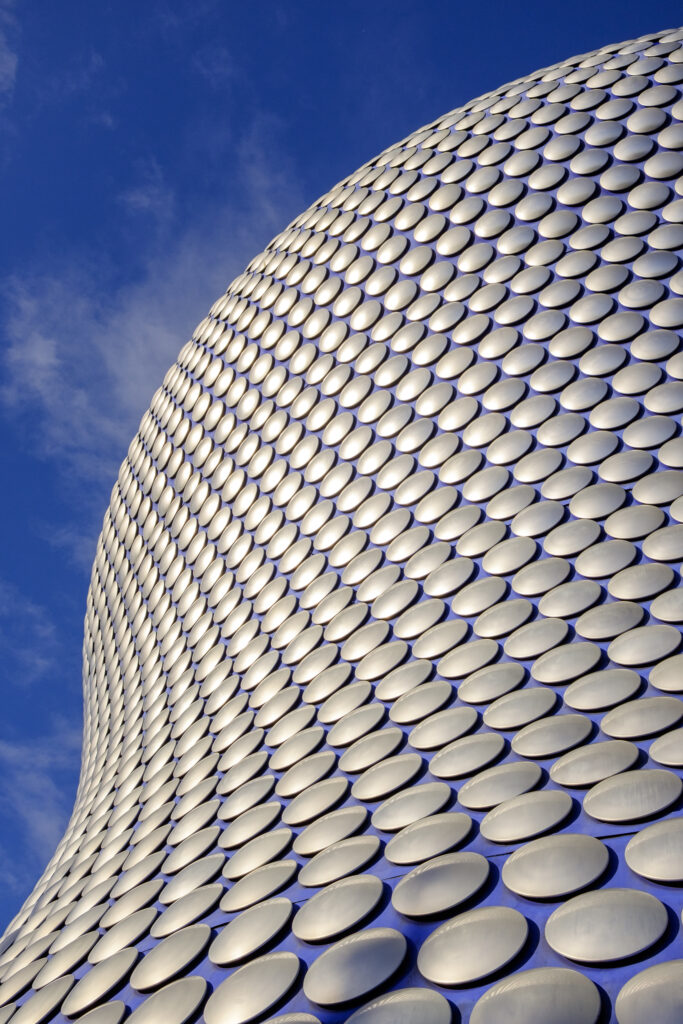 England, West Midlands, Birmingham City. Abstract shapes of the modern Selfridges building, part of the Bull Ring shopping centre in Birmingham.