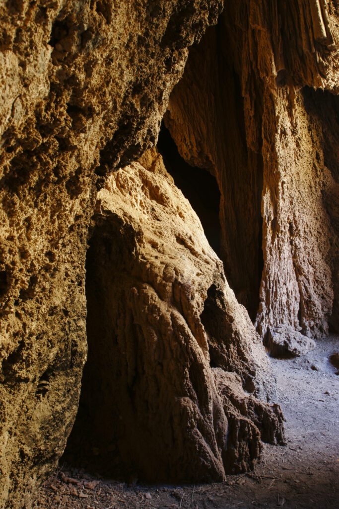 Morocco, Central Morocco, The Ouzoud Gorge. The interior of natural caves, popular with tourists visiting the cascades.
