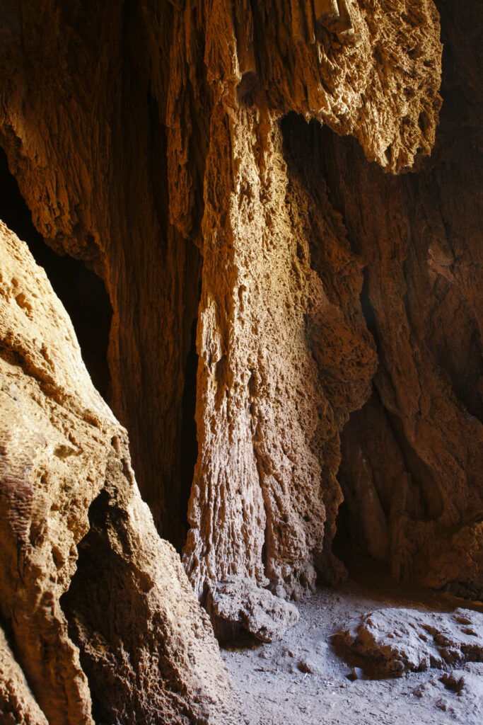 Morocco, Central Morocco, The Ouzoud Gorge. The interior of natural caves, popular with tourists visiting the cascades.
