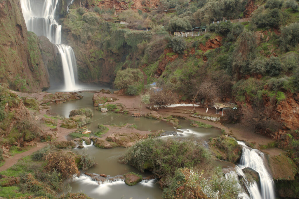 Morocco, Central Morocco, Cascades d'Ouzoud. The fast flowing waters of the Ouzoud cascade, plunging into the gorge.