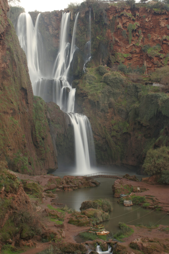 Morocco, Central Morocco, Cascades d'Ouzoud. The fast flowing waters of the Ouzoud cascade, plunging into the gorge.