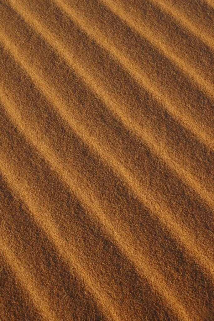 Morocco, Central Morocco, Merzouga. The wind sculptured patterns of sand in the dunes of the Erg Chebbi in the Sahara Desert.