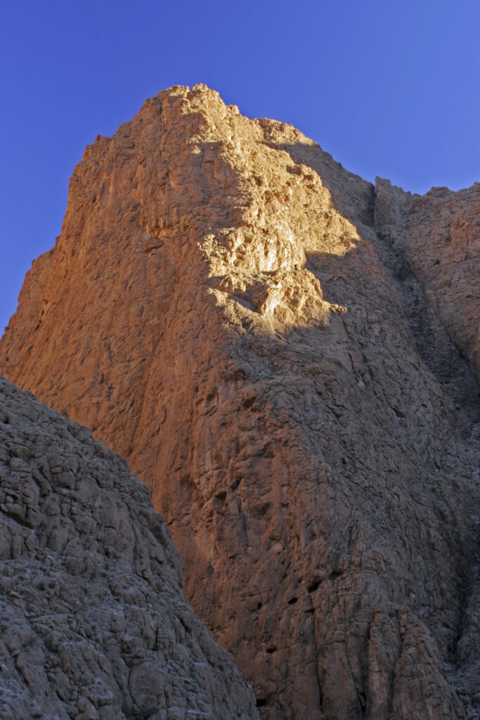 Morocco, Central Morocco, Todra Gorge. The impressive formations of the mountain peaks surrounding the Todra Gorge.